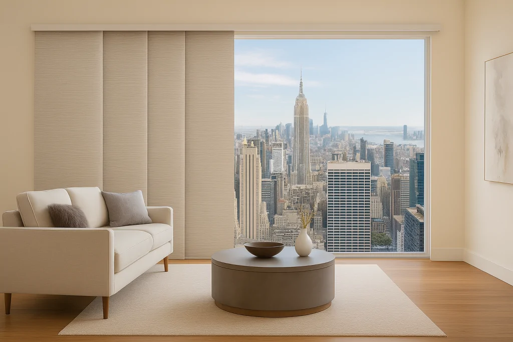 modern vinyl panel track blinds