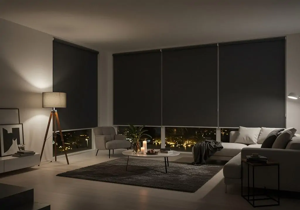 blackout motorized shades - living room